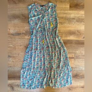 America & Beyond Floral Boho Midi Dress Sleeveless Tassel Waist M Cottagecore